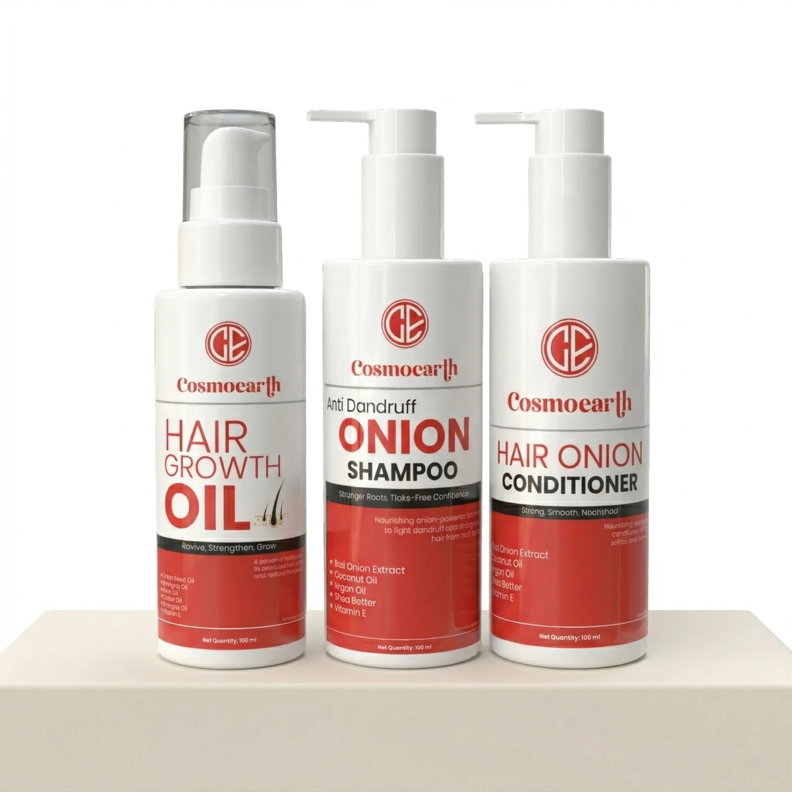 Cosmoearth Anti-Hair Fall Spa Kit | Onion Shampoo 100 ml + Conditioner 200 ml + Hair Growth Oil 100 ml | Boosts Growth | Reduces Hair Fall | Softens Hair | Combo Kit