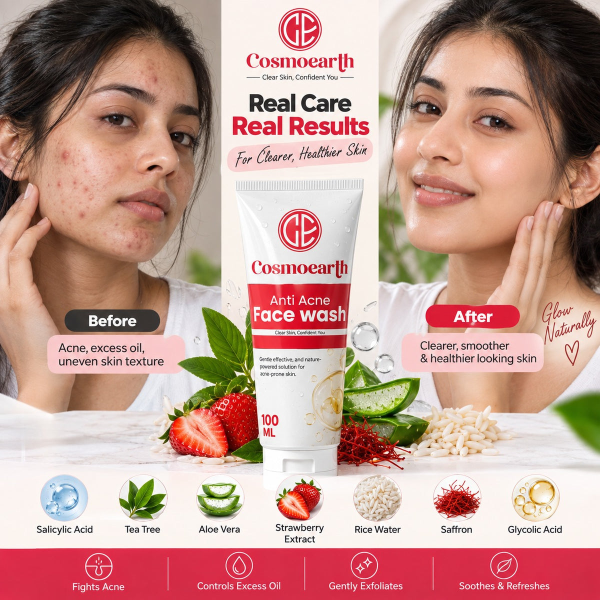 Cosmoearth Anti Acne Face Wash for Oily & Acne-Prone Skin | 100ml