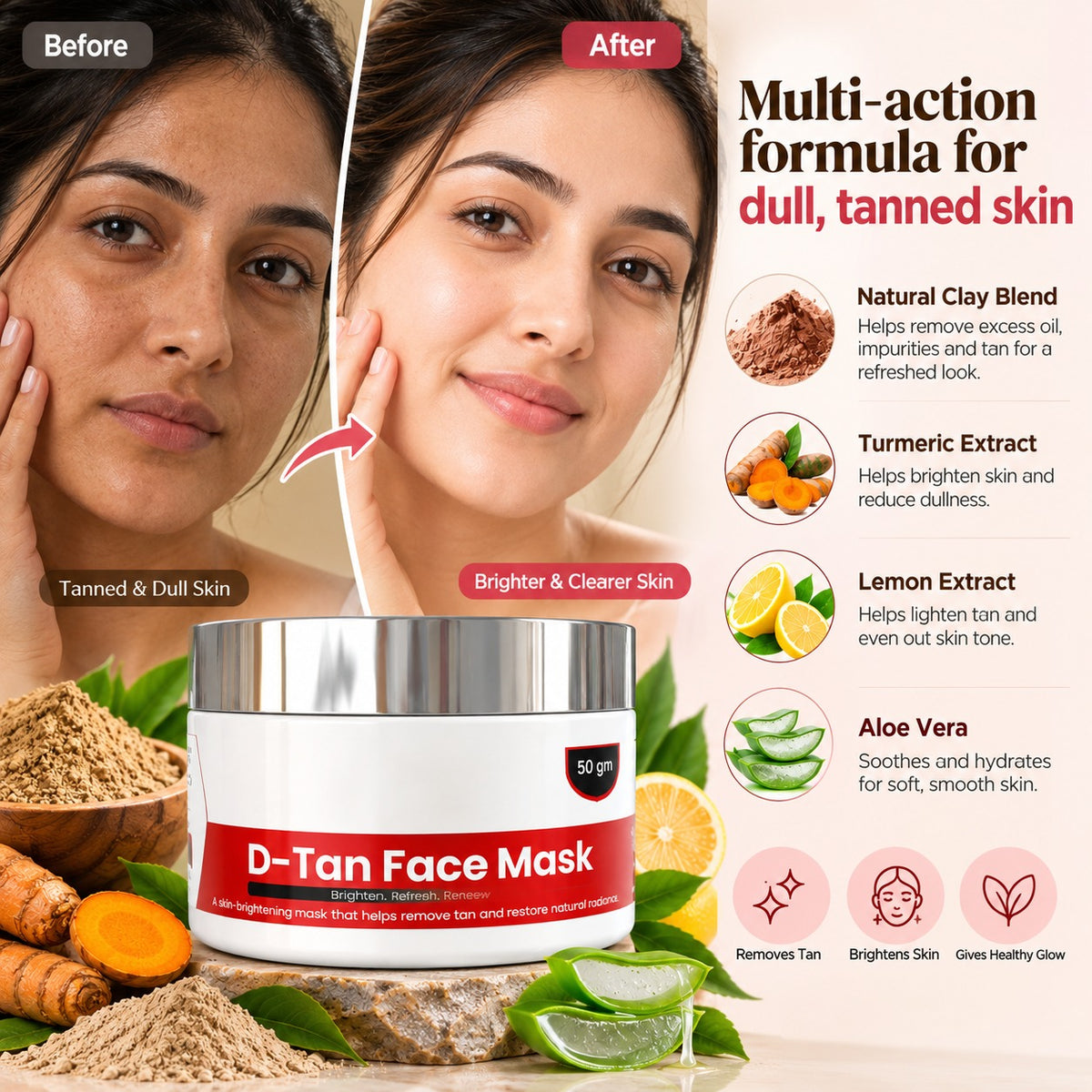 Cosmoearth D-Tan Face Mask – Skin Brightening & Tan Removal – 50 gm