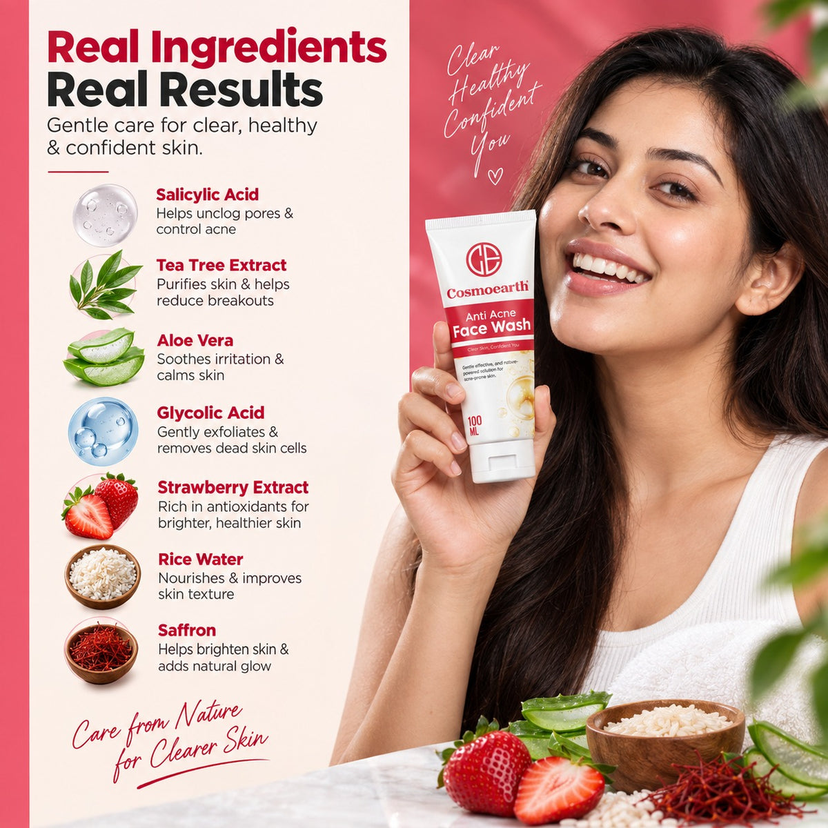 Cosmoearth Anti Acne Face Wash for Oily & Acne-Prone Skin | 100ml