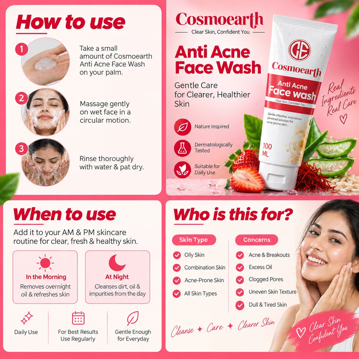 Cosmoearth Anti Acne Face Wash for Oily & Acne-Prone Skin | 100ml